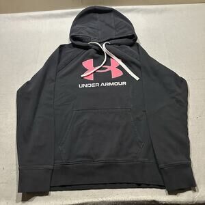 Under Armour Rival Fleece Hoodie Womens XL Black Center Logo Training Gym